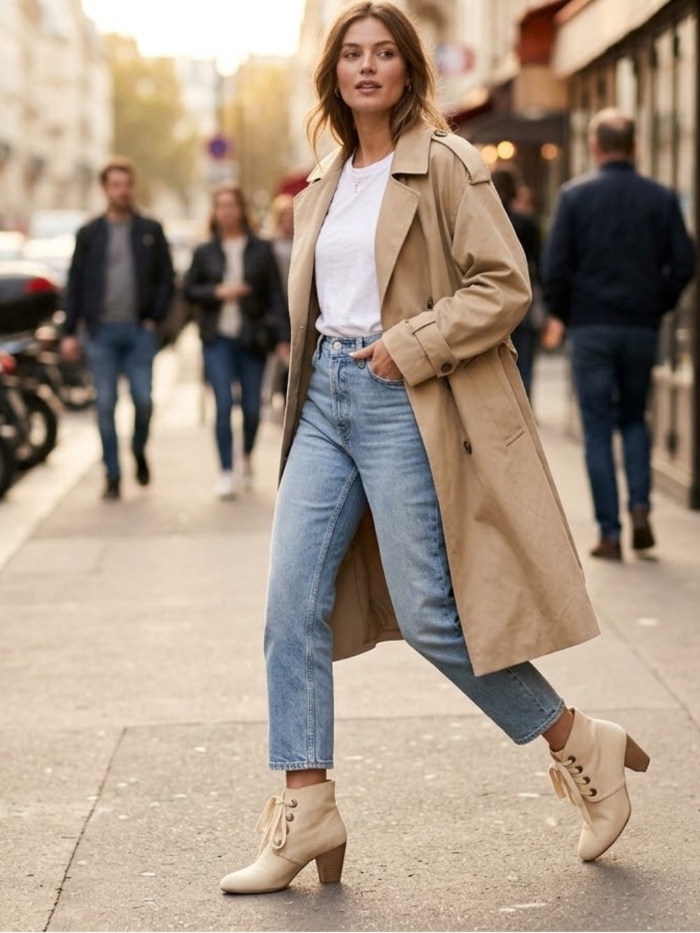 Women’s Lace-Up Canvas Ankle Boots - Beige